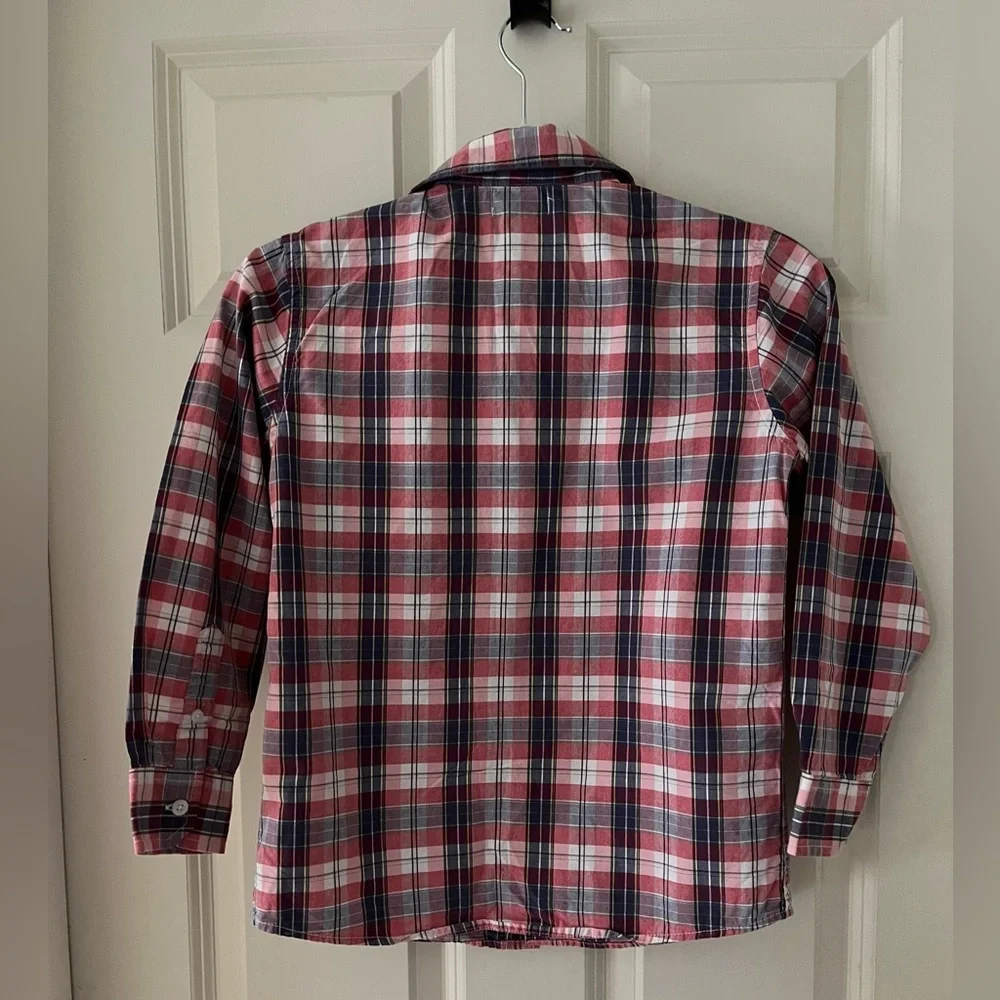 Old Navy Boys plaid button down long sleeve shirt, size 8 pink/blue